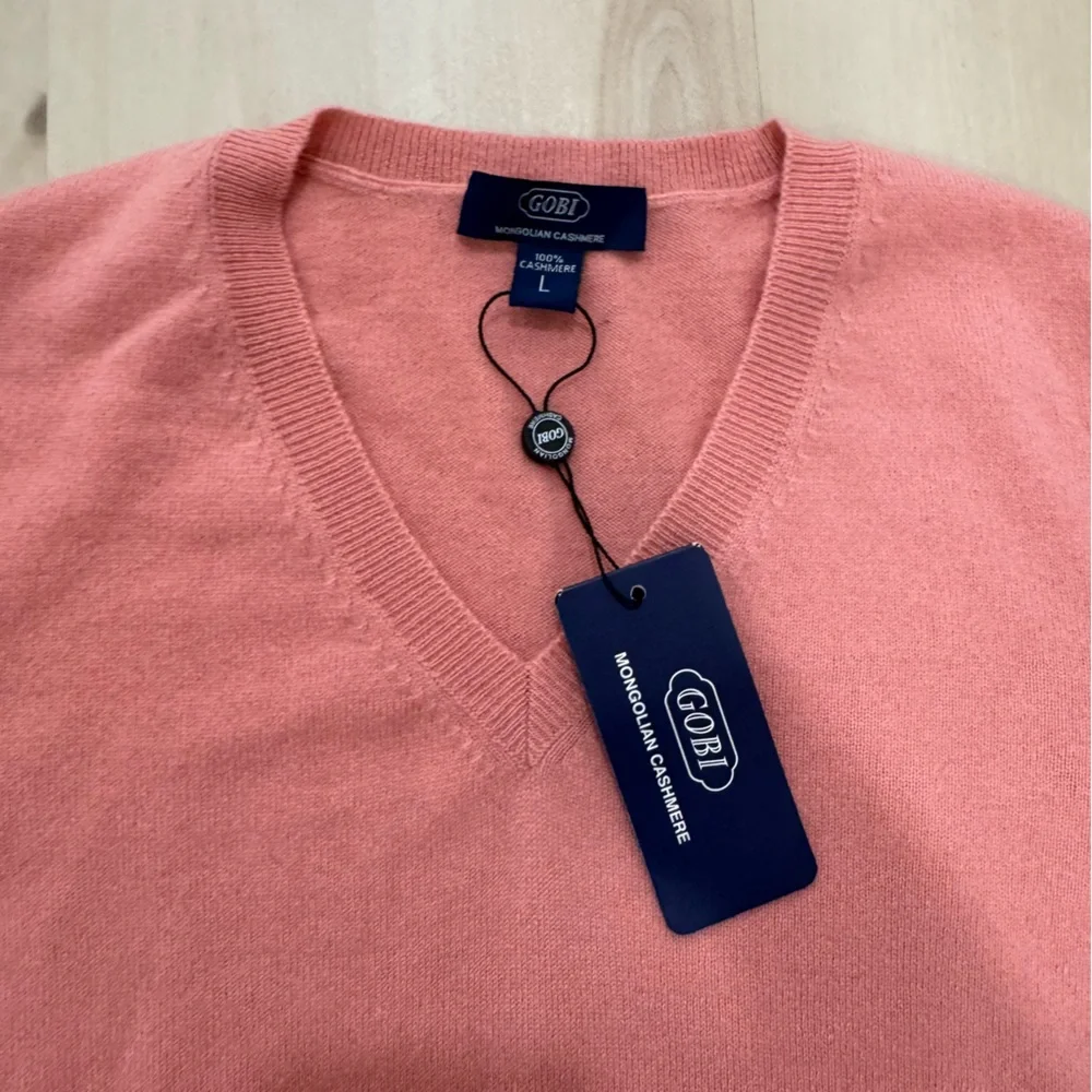NWT Gobi Mongolian Cashmere V Neck Sweater Women's Large Peach Pink - Picture 3 of 12